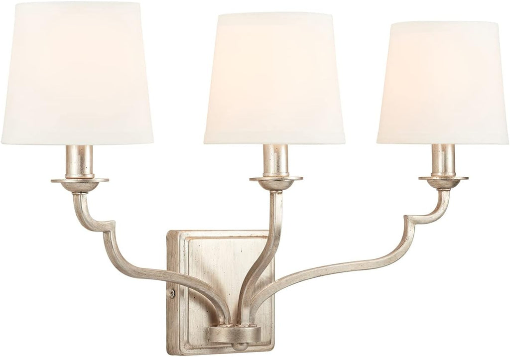 Capital Lighting 138731WG-698 Ophelia White Fabric Bath Vanity Wall Mount, 3-Light 180 Total Watts, 14" H x 25" W, Winter Gold