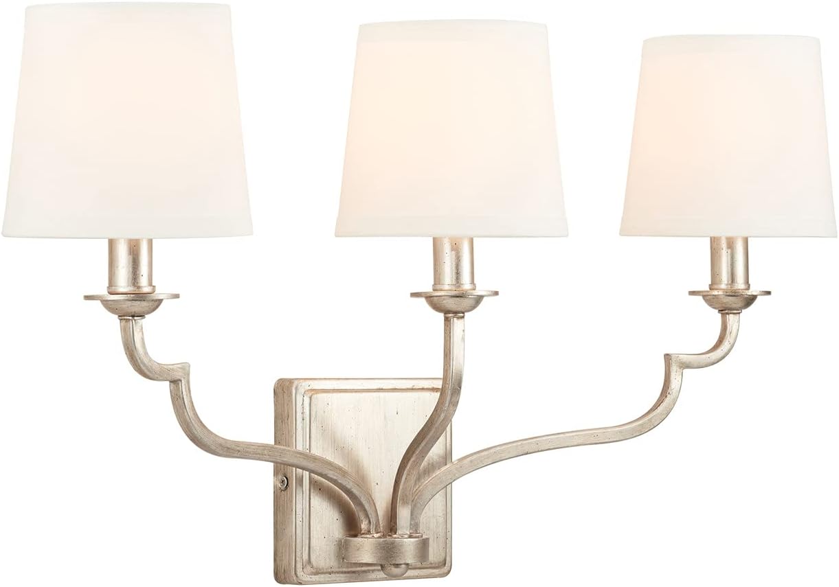 Capital Lighting 138731WG-698 Ophelia White Fabric Bath Vanity Wall Mount, 3-Light 180 Total Watts, 14" H x 25" W, Winter Gold