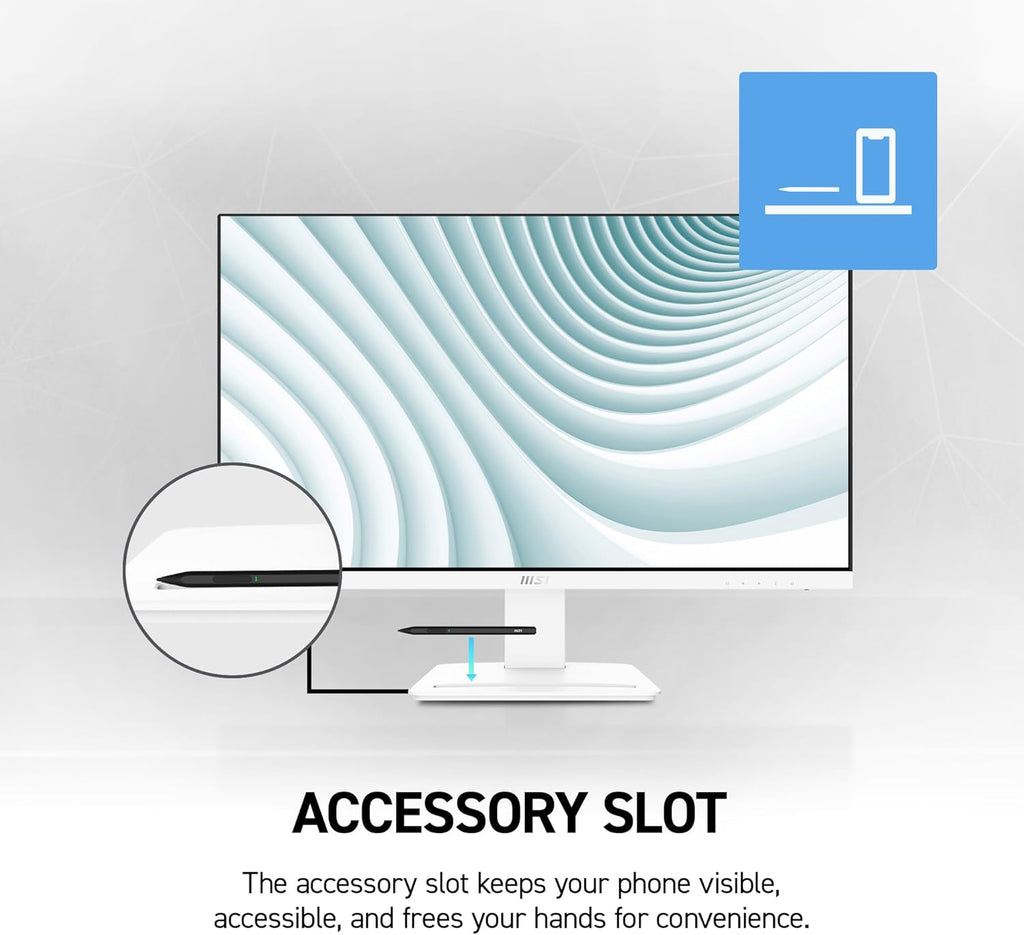 msi PRO MP273W E14A 27-inch IPS 1920 x 1080 (FHD) Gaming Office Monitor, 144Hz, Free-Synch, HDMI, DisplayPort, VGA Port, VESA Mountable, Tilt, Speaker, 4-Side Slim Bezel 1ms, White
