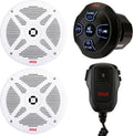 Pyle Marine Bluetooth Receiver Speaker Kit - Waterproof Audio Entertainment System Set w/Dual 6.5" Boat Speakers, Wireless BT Controller, Compact Handheld Broadcasting Microphone (White)