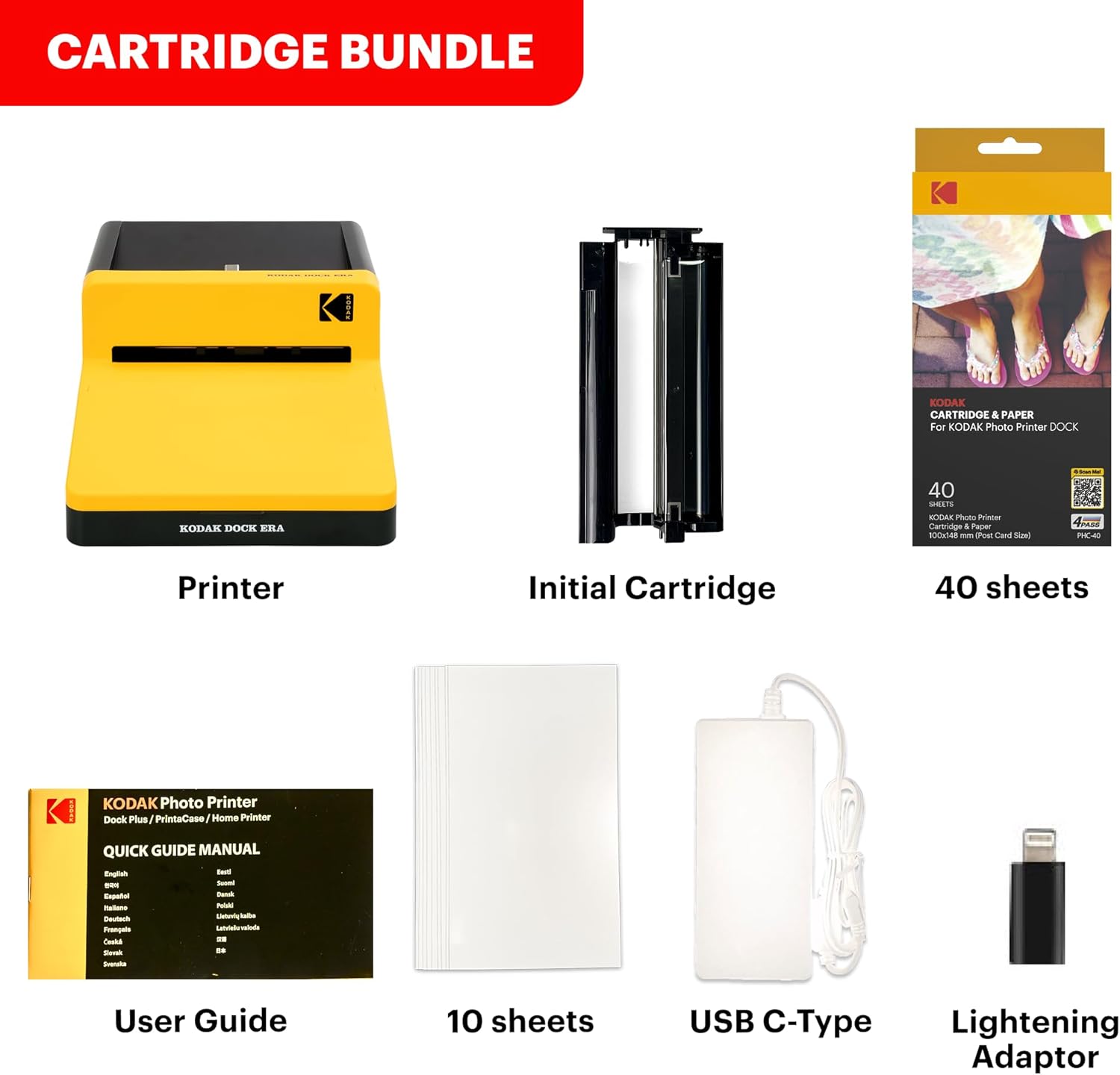 KODAK Dock Era 4x6'' Desktop Photo Printer, 50 Sheets, Docking & Bluetooth Smartphone Printer for iPhone & Android, Instant Color Prints, 4PASS Dye Sublimation