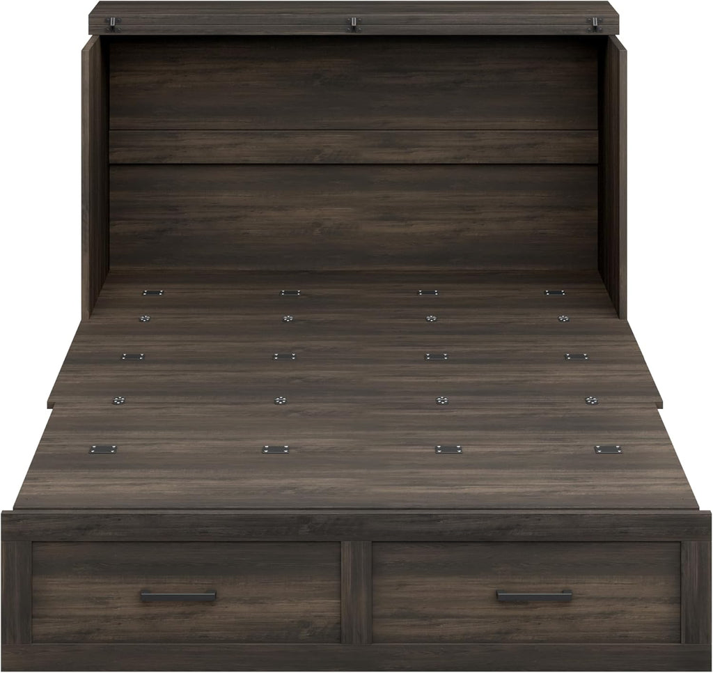 Bellemave Full Size Murphy Bed with Charging Station and Storage, Farmhouse Murphy bedframe with Foldable Panel, Noisy Free, for Guest Bedroom, Living Room, Office, Rustic Gray