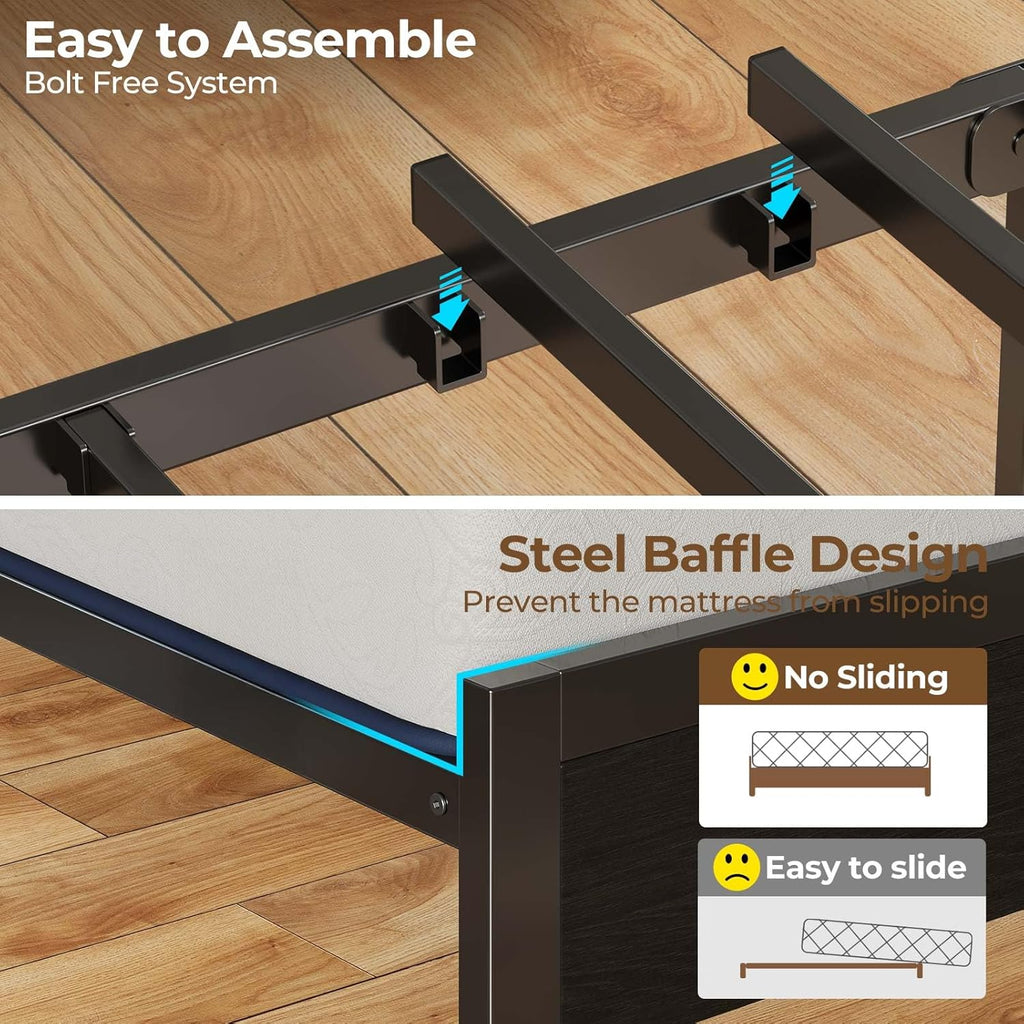 Rolanstar Bed Frame Full Size with Charging Station and LED Lights, Upholstered Headboard with Storage Shelves, Heavy Duty Metal Slats, No Box Spring Need, Noise Free, Easy Assembly, Grey