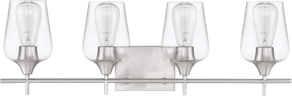 Savoy Essentials 8-4030-4-SN Octave Bohemian Clear Glass Bathroom Vanity Wall Light, 4-Light 240 Total Watts, 10" H x 29" W, Satin Nickel