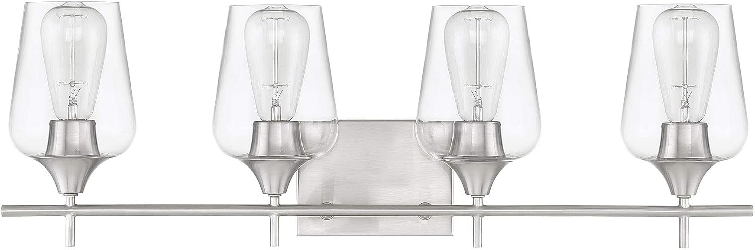 Savoy Essentials 8-4030-4-SN Octave Bohemian Clear Glass Bathroom Vanity Wall Light, 4-Light 240 Total Watts, 10" H x 29" W, Satin Nickel
