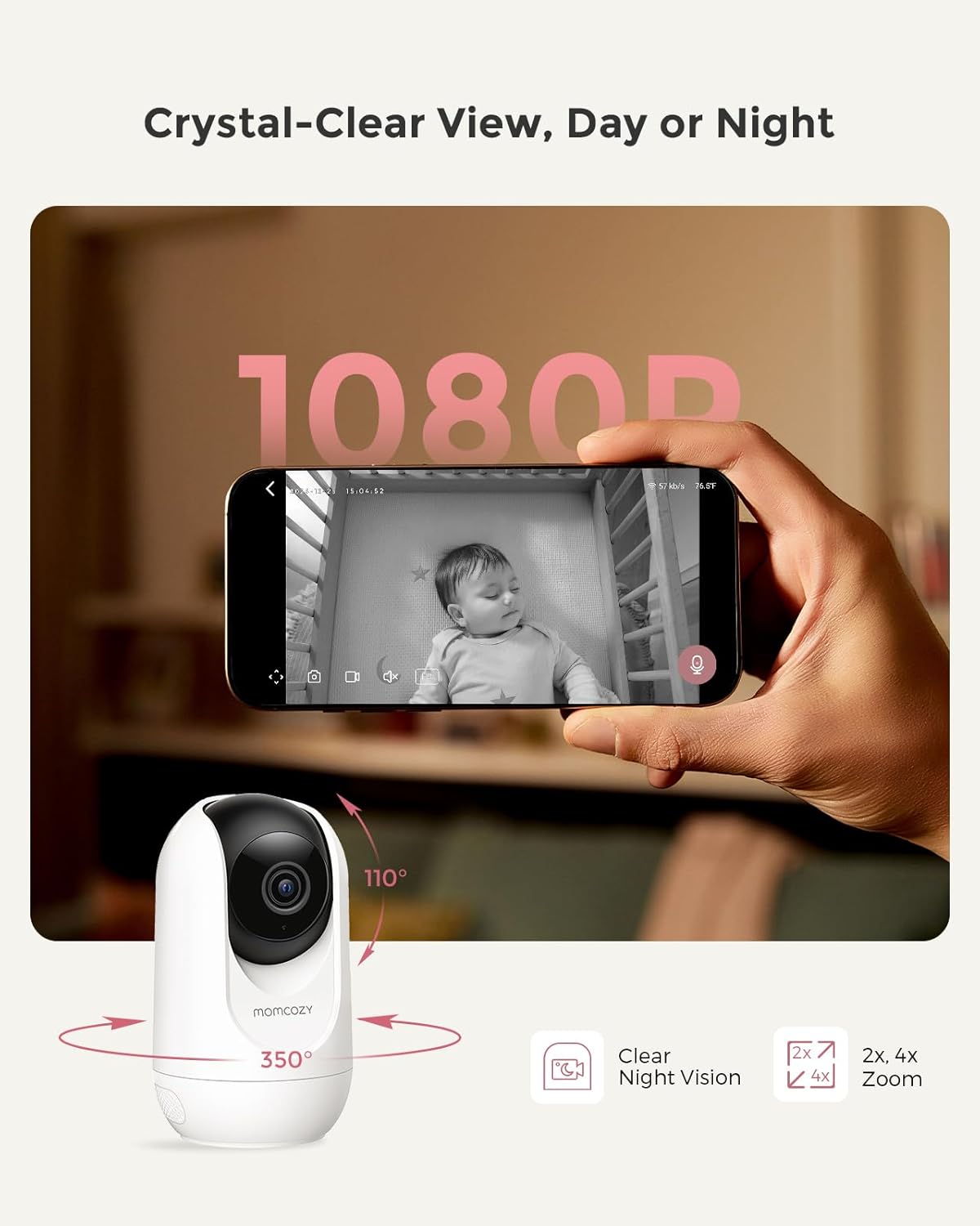 Momcozy Smart WiFi Baby Monitor with Camera and Audio, 5" 1080P Screen with Wall Mount, Motion & Cry Detection, Safe Fence,Clear Night Vision, 5000mAh Battery, 2-Way Talk, Photo & Video Recording,BM04