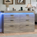Dresser for Bedroom with RGB LED Lights and Charging Station, 6 Drawers Wooden Chest of Drawers, 47.2" Wide Fluted TV Stand, Closet Clothes Storage Organizer for Living Room, Hallway, Grey
