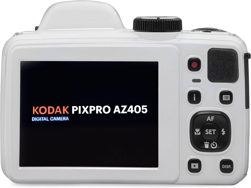 Kodak PIXPRO AZ405 Digital Camera (White) Bundle with Case, 32 GB SD Memory Card, Memory Card Wallet, Card Reader, Table Tripod, 4 AA Batteries & White Charger and Cloth