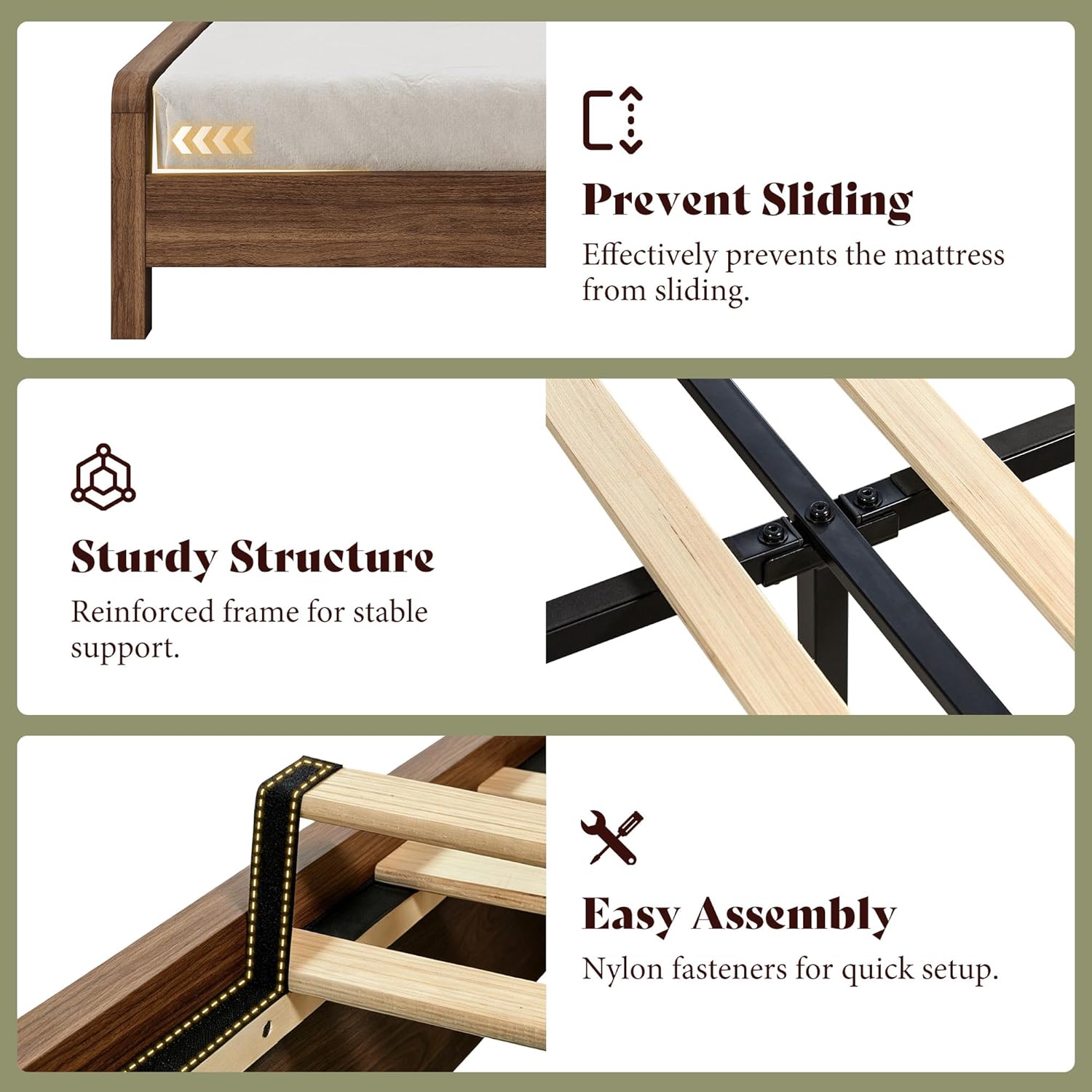 AMERLIFE Wood Queen Size Bed Frame with Headboard & Footboard, Modern Fluted Wooden Platform Bedframe with Rounded Safety Edges, Wood Slat Support, No Box Spring Needed, Easy Assembly, Walnut