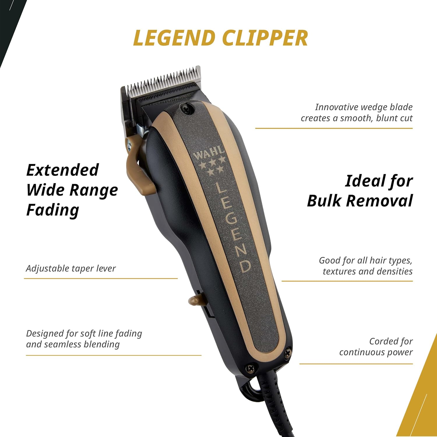 Wahl Professional 5-Star Barber Combo, Corded Legend Clipper & Hero T-Blade Trimmer Set, Black/Gold Finish