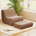 Giantex Bean Bag Chair with Ottoman, Comfy Lazy Sofa Chair with One-Piece Foam Filling, Washable Teddy Fleece Cover, Non-Slip Bottom, Floor Beanbag Sofa Bed with Footstool for for Living Room (Brown)