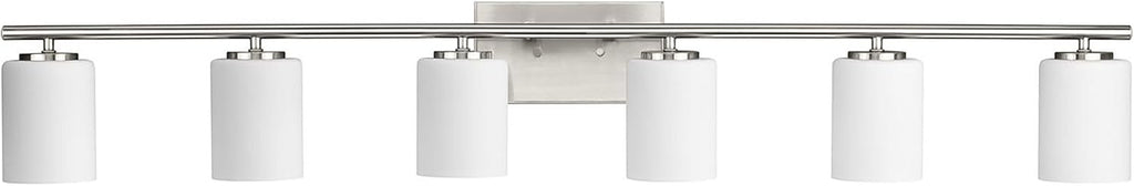 Progress Lighting Replay Collection 48 in. 6-Light Brushed Nickel Etched White Glass Modern Bath Vanity Light