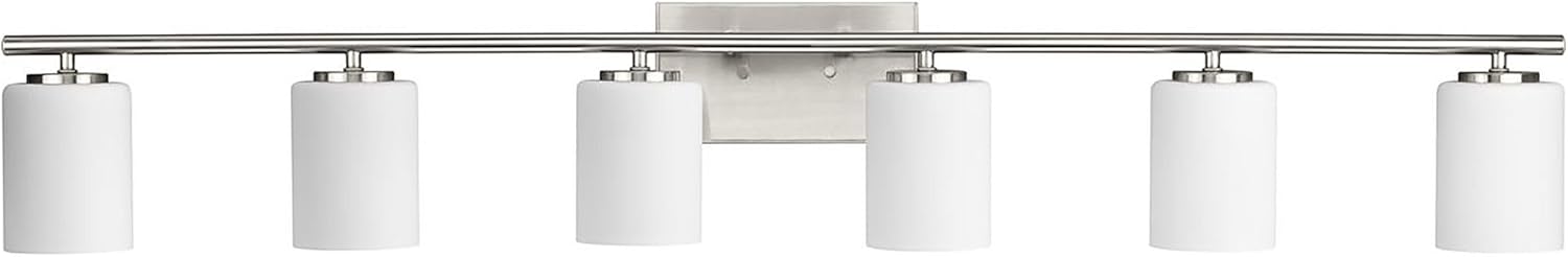 Progress Lighting Replay Collection 48 in. 6-Light Brushed Nickel Etched White Glass Modern Bath Vanity Light