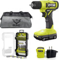 Cordless Drill Set Bundle with Ryobi 18V ONE+ Drill Driver, 3/8 Inch Chuck, 40 Piece Drill Bit Set, 1.5 Ah 18-Volt Lithium-ion Battery, 18-Volt Charger and Buho 16 Inch Tool Bag(PDD209KAR2038BUHO01)