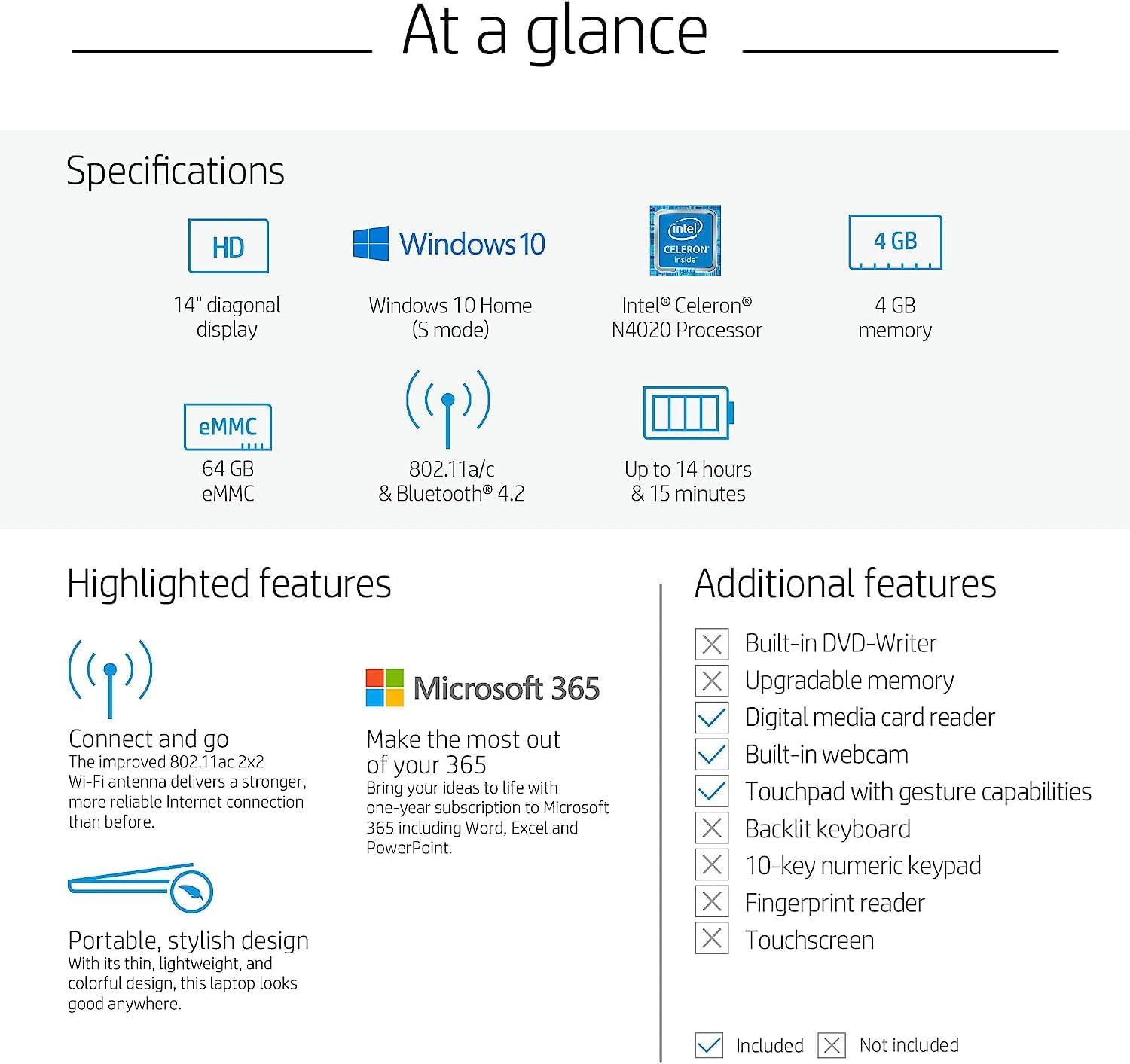 HP Stream 14-inch Laptop, Intel Celeron N4000, 4 GB RAM, 64 GB eMMC, Windows 10 Home in S Mode with Office 365 Personal for 1 Year (14-cb186nr, Brilliant Black) (9MV74UA#ABA)