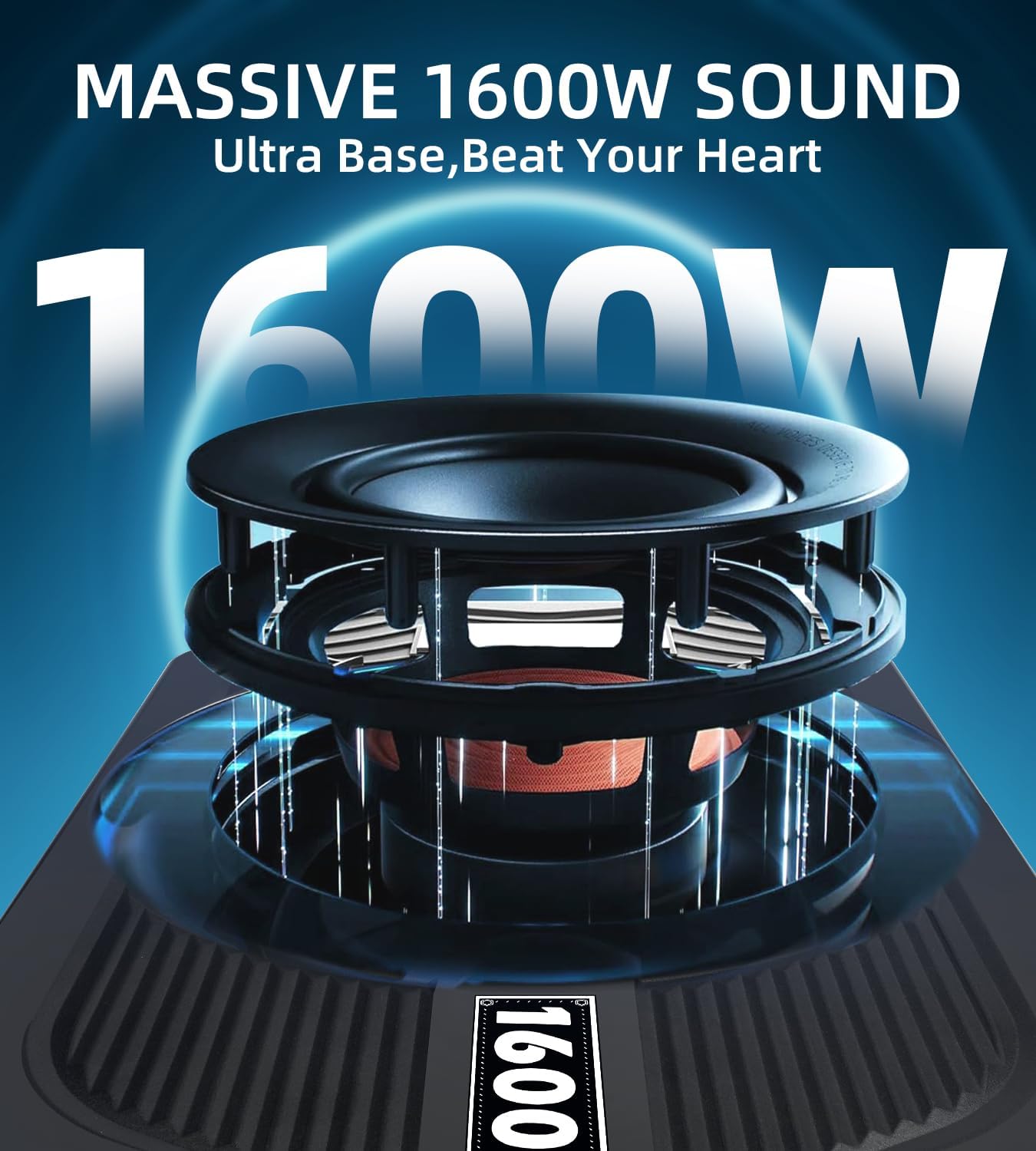 1600W Slim Under seat Car Subwoofer and Amp Package, Powered Subwoofer with Built-in Amp, Subsonic Deep Bass, RGB Beat Light, Low Pass/Gain/Bass Boost Control, for Truck, SUV, Jeep, Car Audio