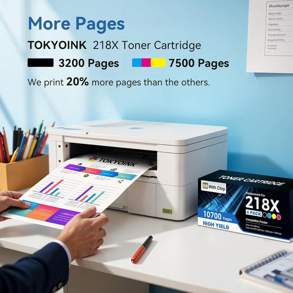 TOKYOINK 218X Toner Cartridges 4 Pack Compatible for HP 218X Toner Cartridges 4 Pack 218A Toner for HP Color LaserJet pro MFP 3301fdw Toner 3201dw 3301cdw 3301sdw Printer Ink High Yield W2180A W2180X