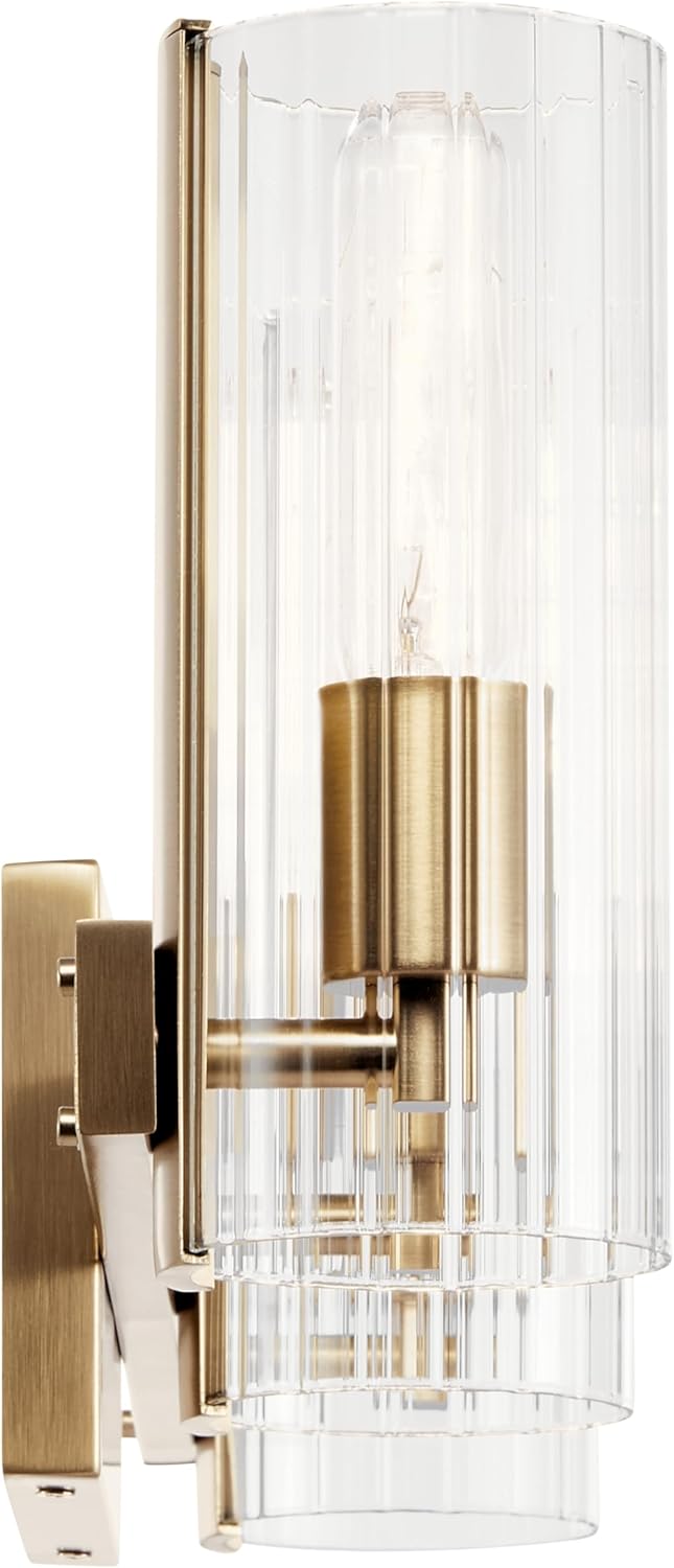 Kichler Jemsa 3-Light Bathroom Vanity Light Fixture with Clear Fluted Glass in Champagne Bronze for Modern Bathroom or Powder Room Wall Lighting (9.75 x 22.75 in), 55168CPZ