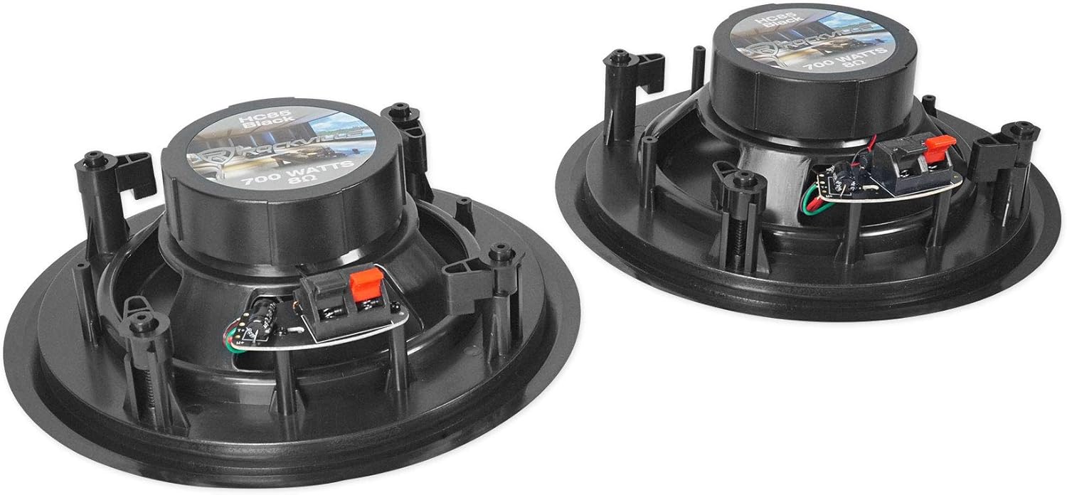 Rockville HC85 8-in 700-Watt in-Ceiling Home Theater Speakers 8-Ohm Black, Polypropylene Cone, Mylar Dome Tweeter, Paintable Grills, 4-Piece