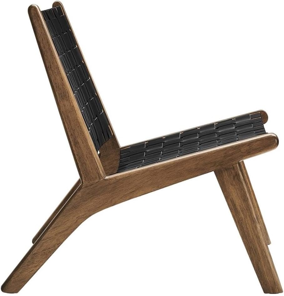 Modway Saoirse Faux Leather Wood Accent Lounge Chair in Walnut Black