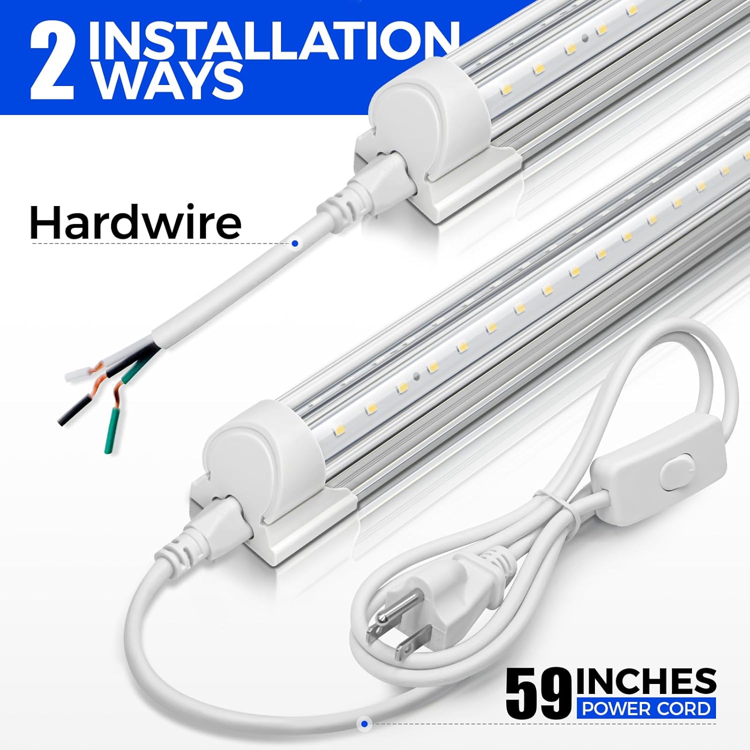Barrina LED Shop Lights 8FT, 72W 10000LM 5000K, Daylight White, T8 LED Garage Lights, V Shape Clear Cover, High Output Tube, Linkable 8 Foot LED Strip Light for Workshop, Warehouse with Plug, 10 Packs