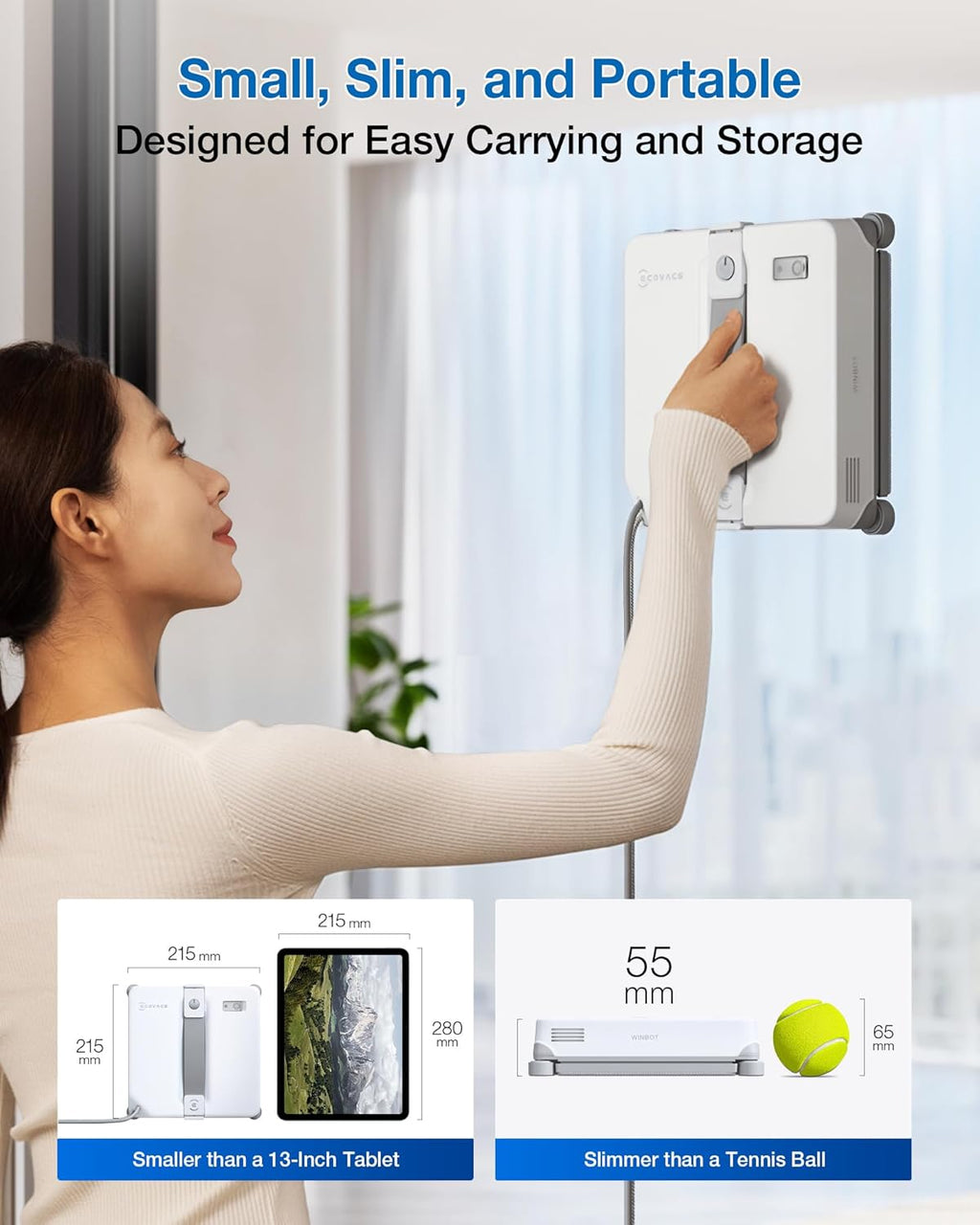 ECOVACS WINBOT MINI2 Window Cleaning Robot, Robot Window Cleaner with 5 Smart Cleaning Modes, Win-SLAM 4.0 Navigation, Automatic Glass Cleaner for Windows, Mirrors & Glass Doors