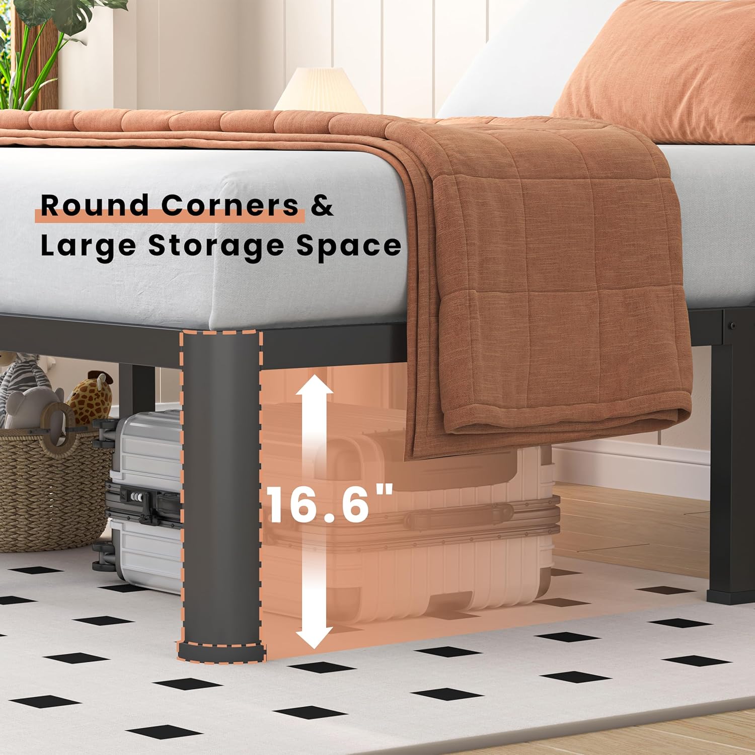 VIPSHOW 18 Inch Queen Heavy Duty 3500 lbs Bed Frame with Round-Corner Legs & Anti-Squeak Design – Quick Assembly Metal Platform, No Box Spring Needed