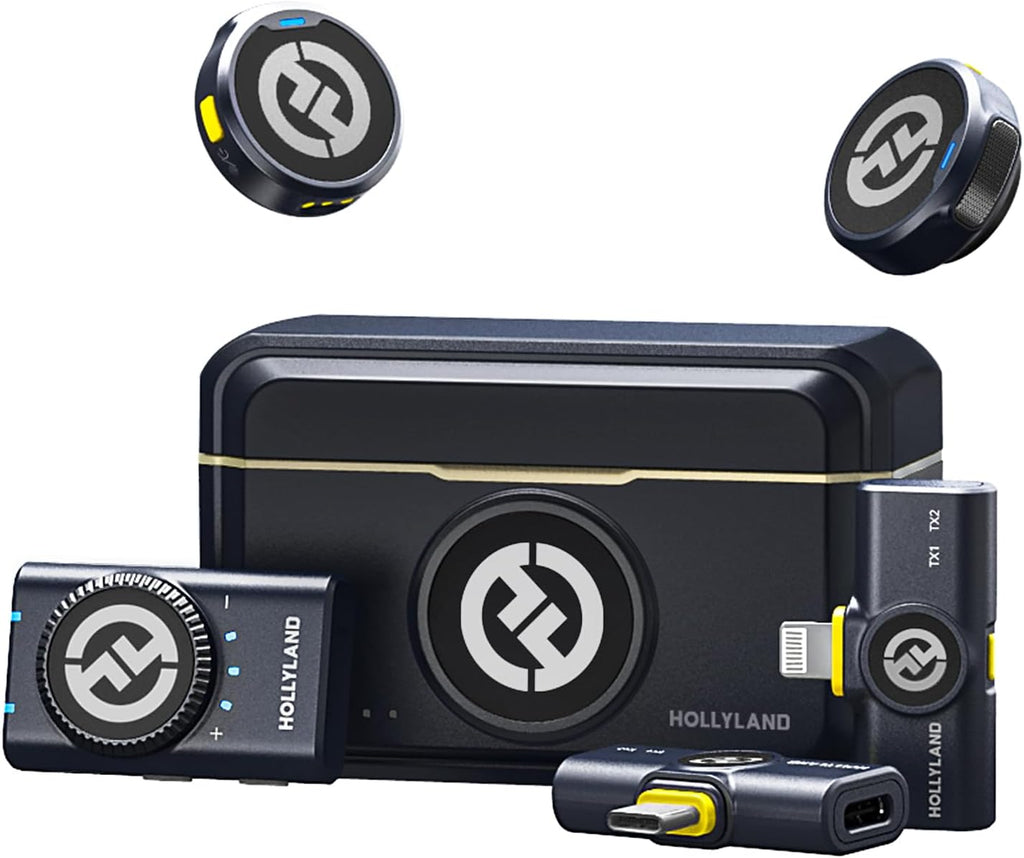 Hollyland Lark M2 Wireless Microphone for iPhone/Camera/Android/PC, 48kHz/24-bit High Fidelity Audio, 300m Range, Noise Cancelling, 40h Use, YouTube, Vlog, Streaming (2TX + 3RX + Charging Case)
