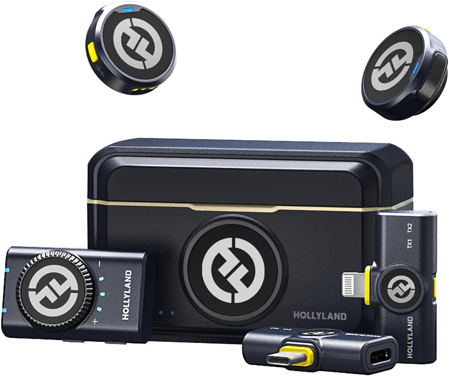 Hollyland Lark M2 Wireless Microphone for iPhone/Camera/Android/PC, 48kHz/24-bit High Fidelity Audio, 300m Range, Noise Cancelling, 40h Use, YouTube, Vlog, Streaming (2TX + 3RX + Charging Case)