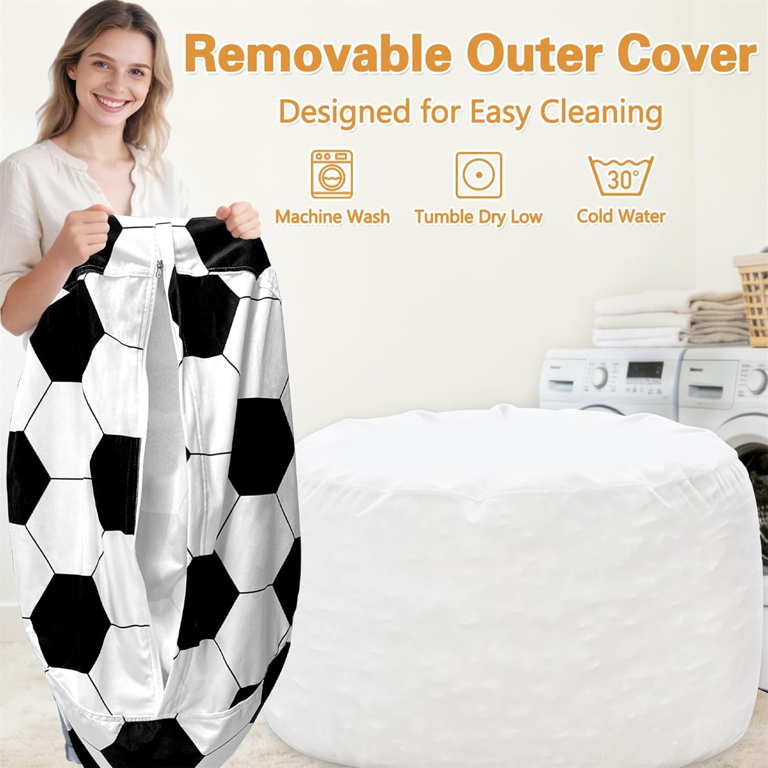 Jorbest Soccer Bean Bag Chair for Kids and Teens, Memory Foam Bean Bag Chairs with Washable Velvet Cover, Soccer Bean Bag Sofa for Lounging, Gaming, Reading, Sports Room Decor, X-Large 30" W x 18" H