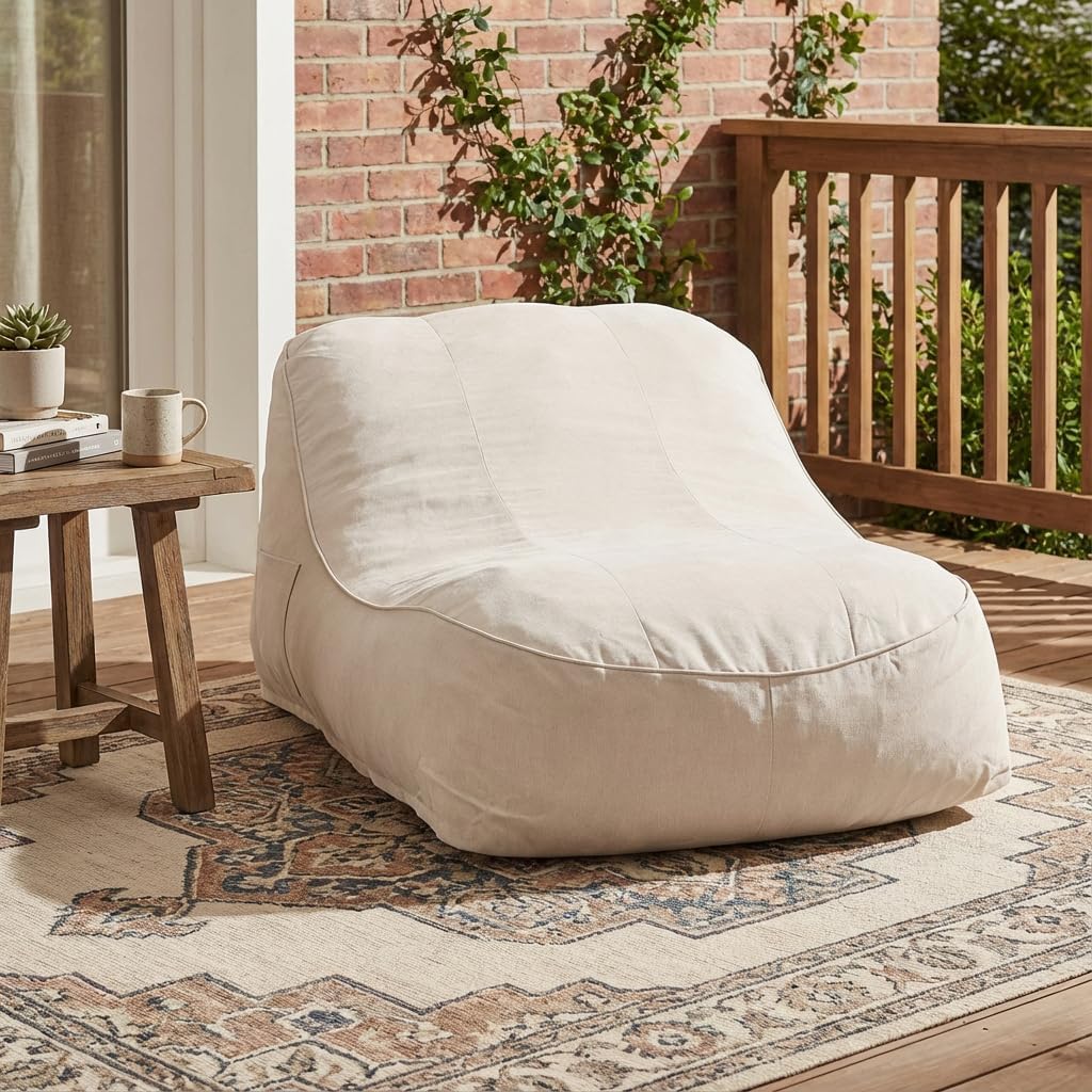 Christopher Knight Home Hilar Outdoor Bean Bag Chair, Fabric Bean Bag Lounger for Adults and Kids, Outdoor Comfy Reading Chair, Patio Lounge Sofa for Poolside Garden, Beige
