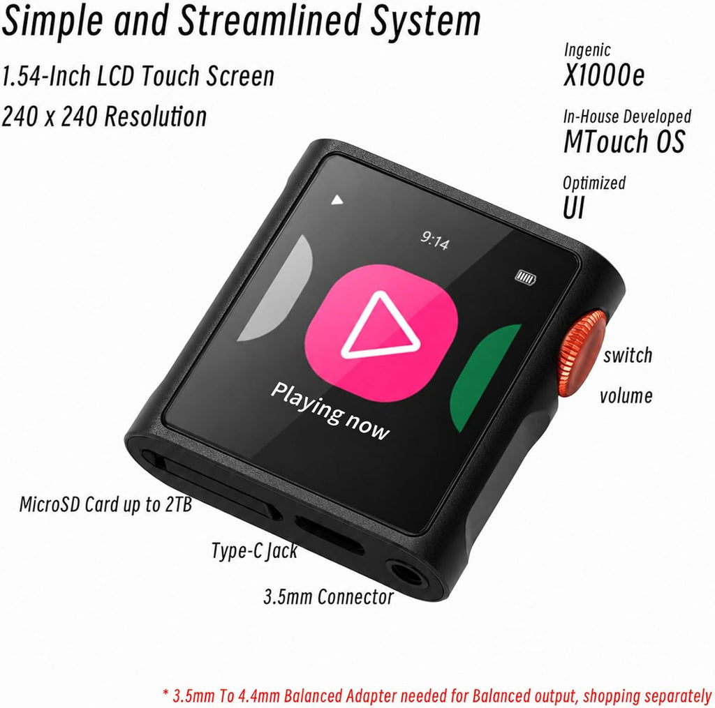 SHANLING M0 Pura HiFi Music Player,Hi-Res MP3 Player,DAC/AMP,2X CS43131 DAC,Bluetooth 5.0,APP Control,LDAC/SBC/AAC,3.5mm/Type-C Jack,Support USB Audio 384kHz /32bit,250mW@32Ω,MTouch OS (M0 Pura BK)