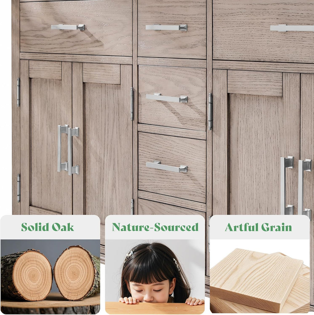 AMERLIFE 60" Solid Oak Double Sink Bathroom Vanity with Sink Combo, Antique Grey Oak Vanity Cabinet with Drawers & Adjustable Shelves, Easy Assembly