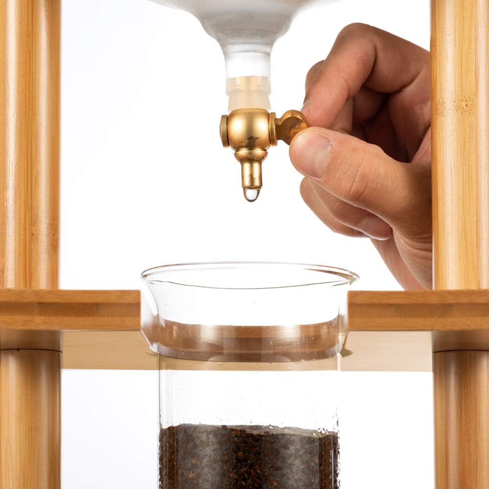 Yama Cold Brew Maker I Ice Coffee Machine With Slow Drip Technology I Makes 6-8 cups (32oz), Large Capacity Cold Brew Coffee Tower, Bamboo Straight Frame