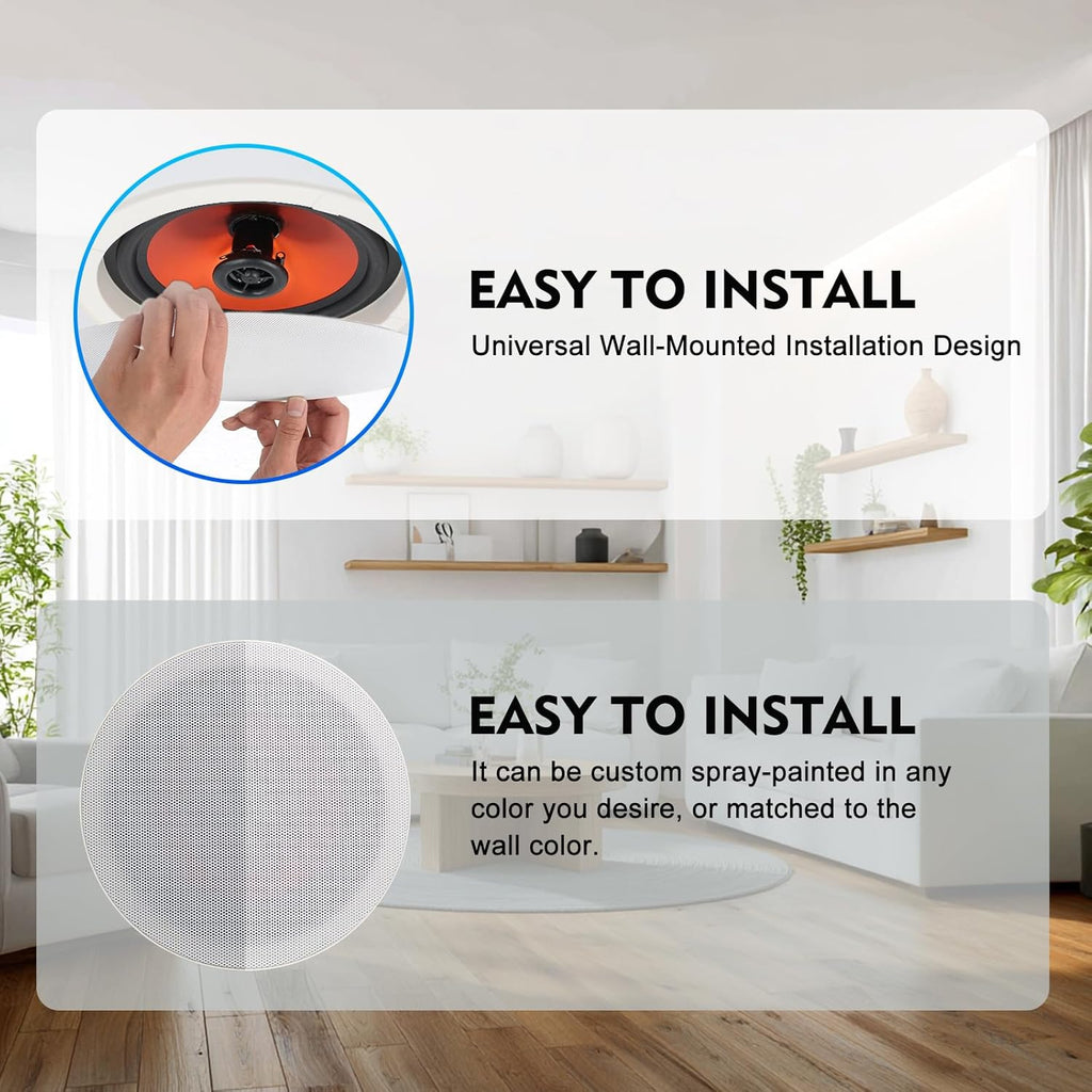 Herdio 6.5" Bluetooth Ceiling Speakers with 8-Channel 4-Zone Amplifier Set, Support Bluetooth 5.4 & Independent Power ON/Off Function for Home Theater, Multi-Room Audio System (8 Speakers)