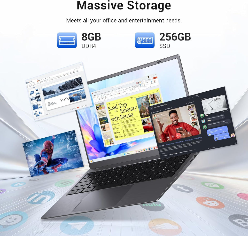 15.6 Inch Laptop Computer, AMD 3020e Processor (Up to 2.6GHz), 8GB RAM 256GB SSD, 1080P IPS FHD Display, USB3.2, Type-C, HDMI, WiFi 5, Win11 Laptop, Notebook Laptops for Business and Students