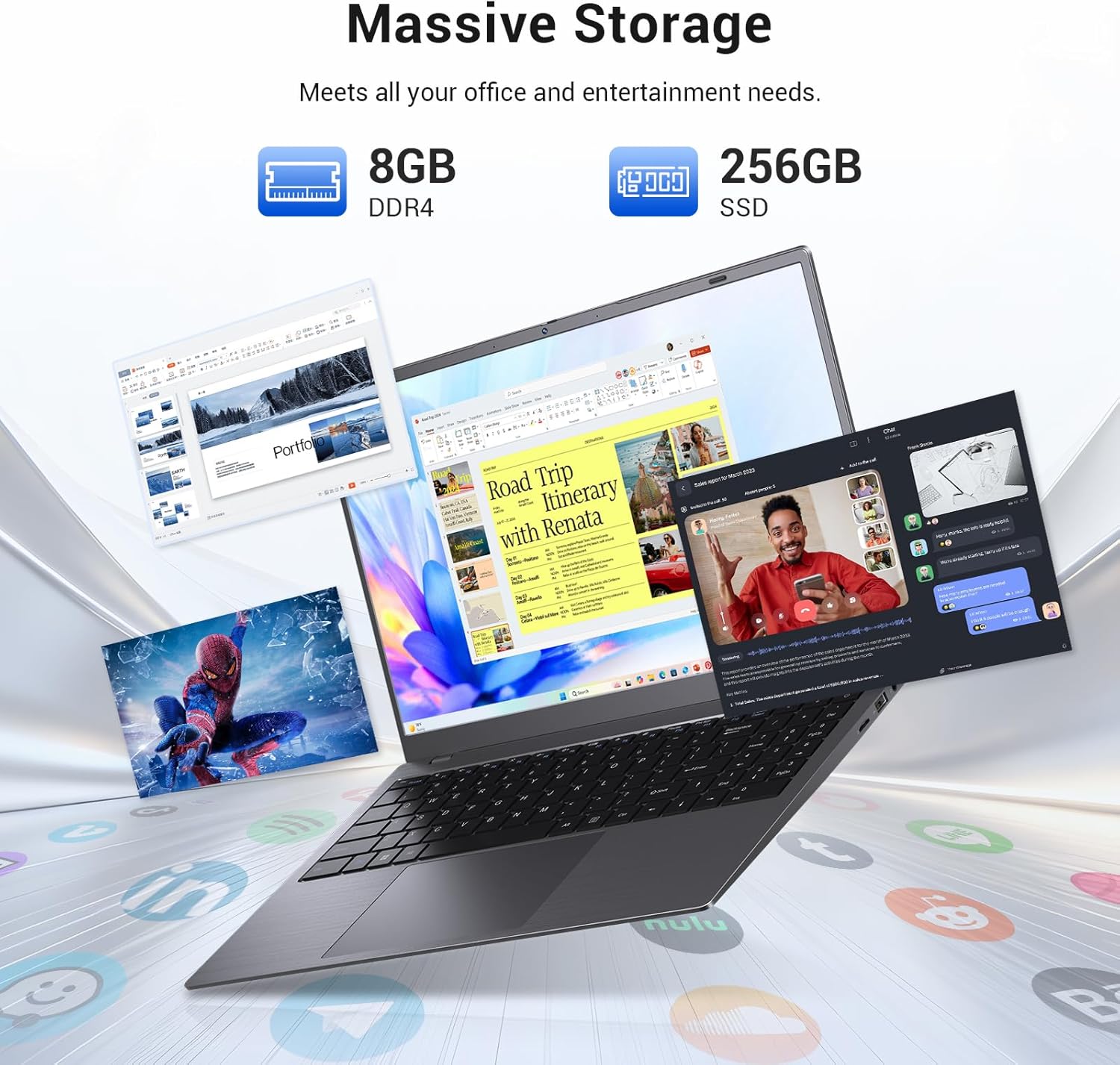 15.6 Inch Laptop Computer, AMD 3020e Processor (Up to 2.6GHz), 8GB RAM 256GB SSD, 1080P IPS FHD Display, USB3.2, Type-C, HDMI, WiFi 5, Win11 Laptop, Notebook Laptops for Business and Students