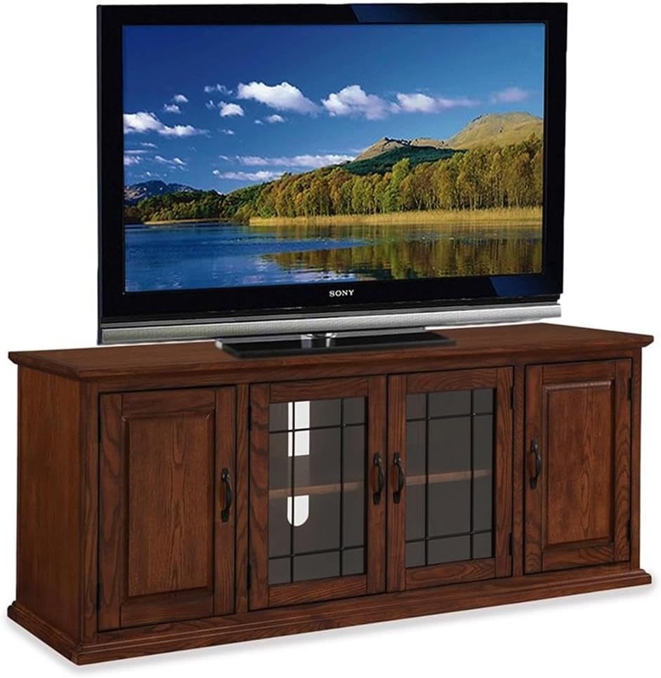 Leick Home 80360 Leaded Glass TV Stand For 65" TV's, Burnished Oak