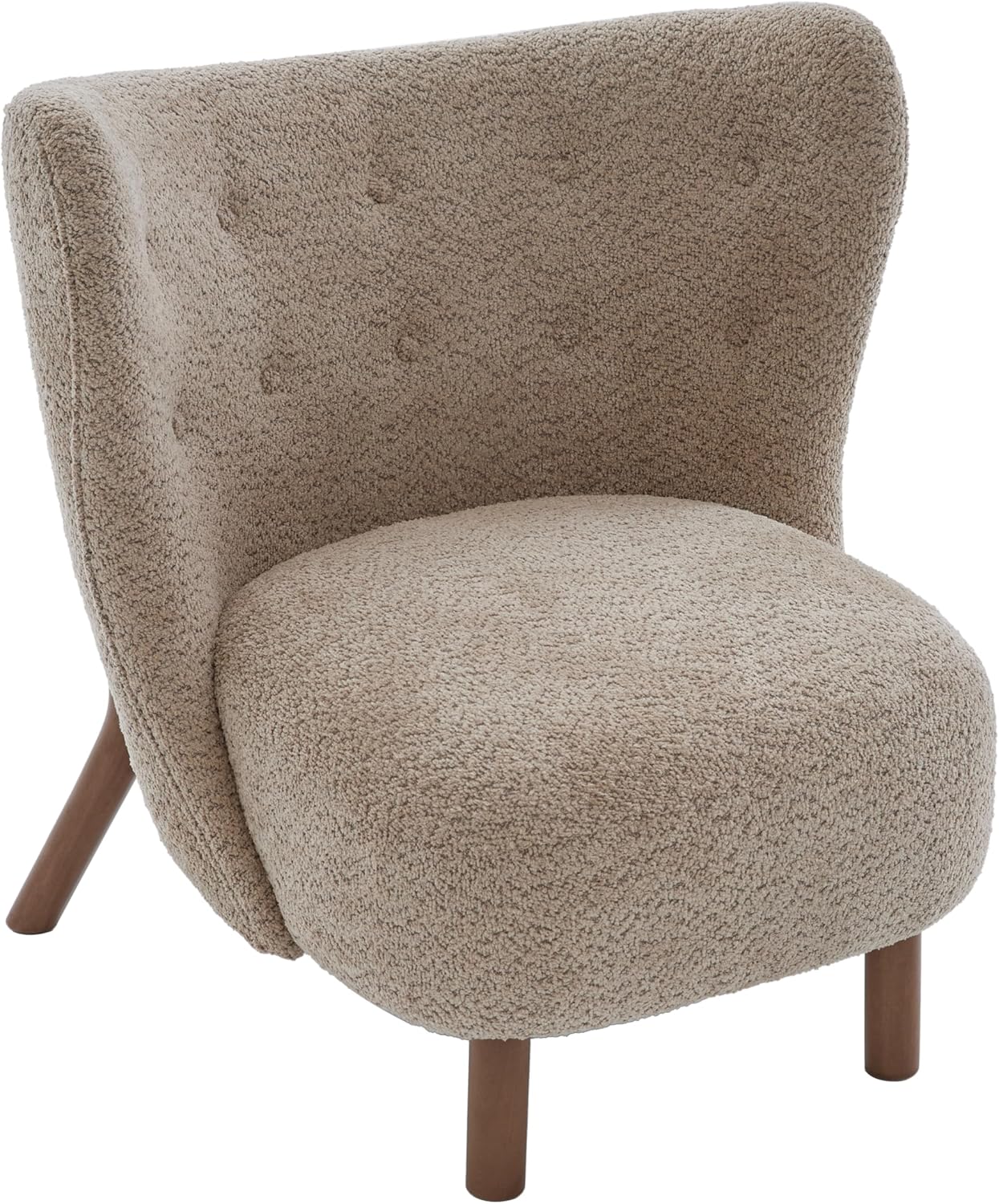 Christopher Knight Home Aurora Boucle Upholstered Wingback Accent Chair, Solid Wood Living Room Slipper Chair, Bedroom Comfy Reading Chair, Brown