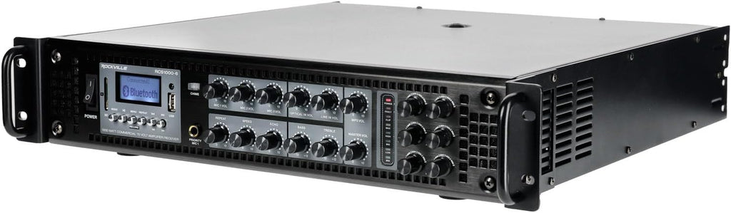 Rockville RCS1000-6 1000W 6-Zone Commercial Amplifier, Bluetooth, USB/SD Inputs, Echo Mic Controls, 70V/100V/8-Ohm Compatibility, Perfect for Restaurants, Schools, and Conference Rooms