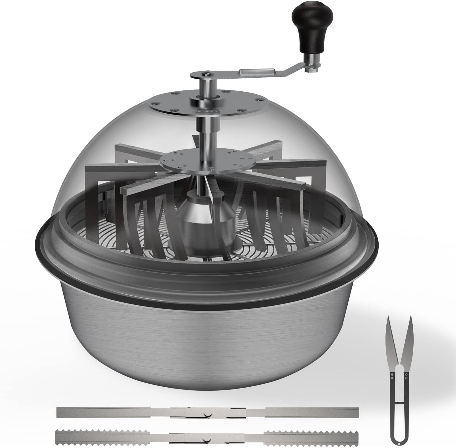 AC Infinity Bud Leaf Bowl Trimmer 16", Clear Visibility Dome with Sharp Stainless Steel Blades, for Twist Spin Cutting Leaves, Buds, Flowers, Hydroponics Plants
