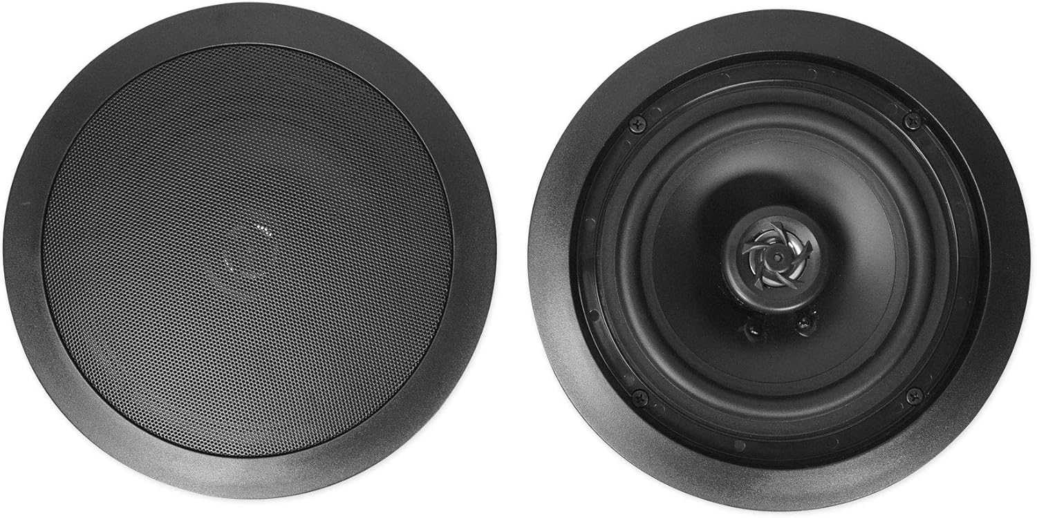 Rockville HC85 8-in 700-Watt in-Ceiling Home Theater Speakers 8-Ohm Black, Polypropylene Cone, Mylar Dome Tweeter, Paintable Grills, 4-Piece