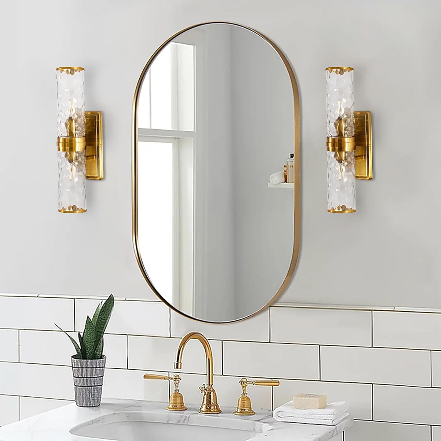 ANDY STAR Oval Bathroom Mirror, 20x33''Oval Gold Mirror Stainless Steel Metal Frame Mirror for Bathroom, Entryway, Living Room, Contemporary 1" Deep Set Design Wall Mount Hangs Vertical or Horizontal