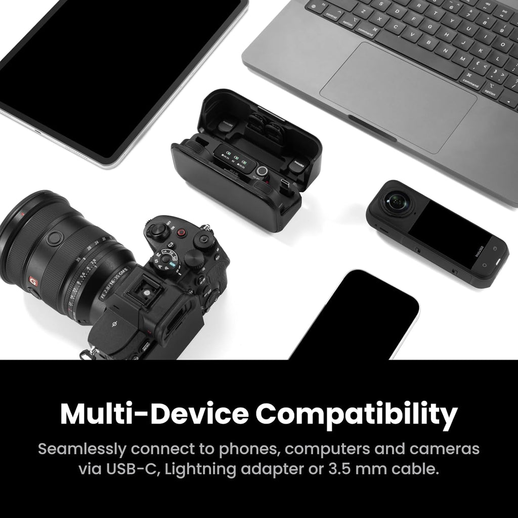 Insta360 Mic Pro (2 TX + 1 RX + Charging Case), Wireless Mini Lavalier Microphone for iPhone/Camera/Android, Video Recording, Vlogging, Bluetooth, Customizable E-Ink Display, 3-Mic Array, 30hrs Use