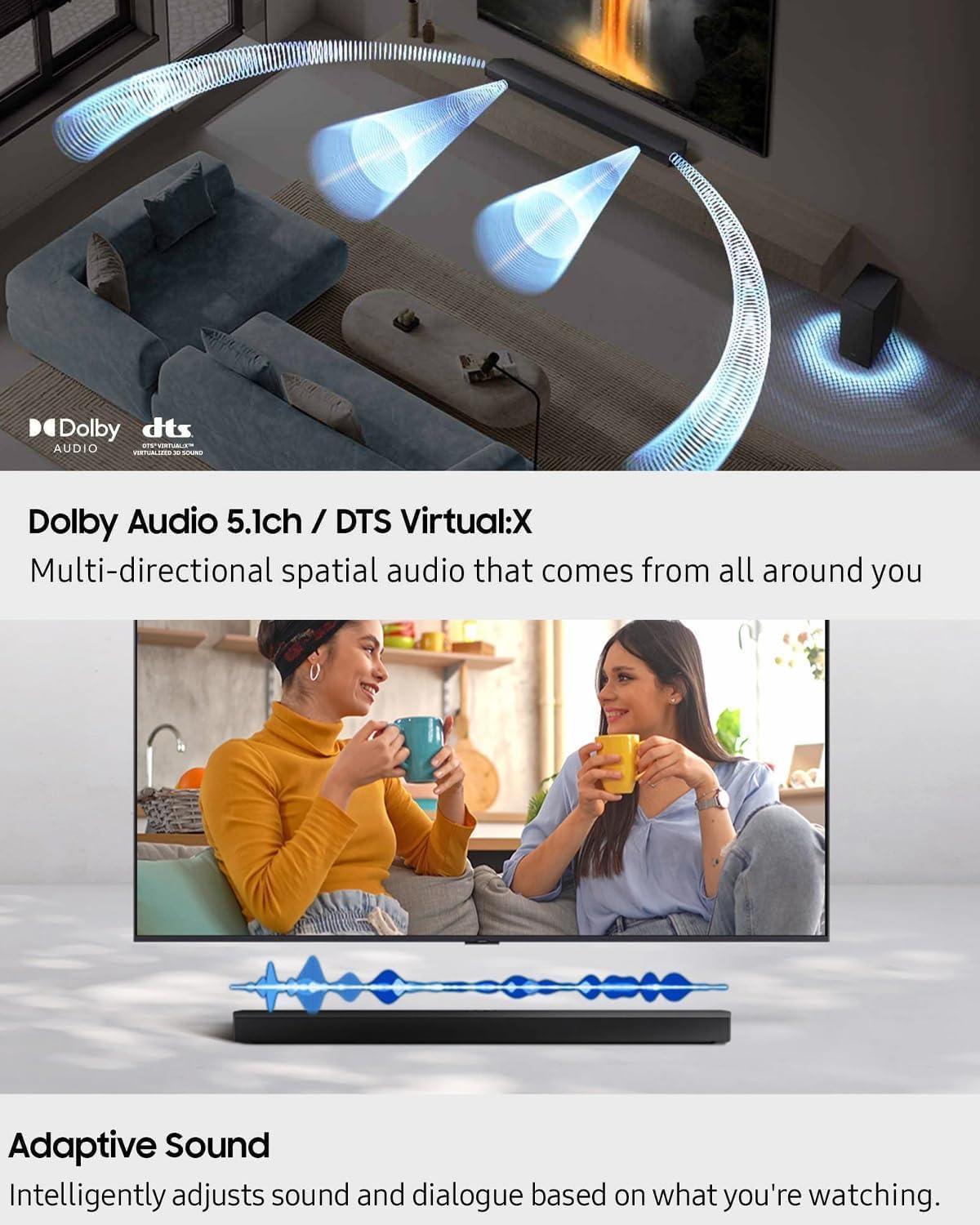 Samsung B-Series Soundbar HW-B750F 5.1ch with Wireless Subwoofer, DTS Virtual:X Surround Sound, TV Home Theater System for Movies, Gaming, Powerful Bass & Immersive Audio Upgrade
