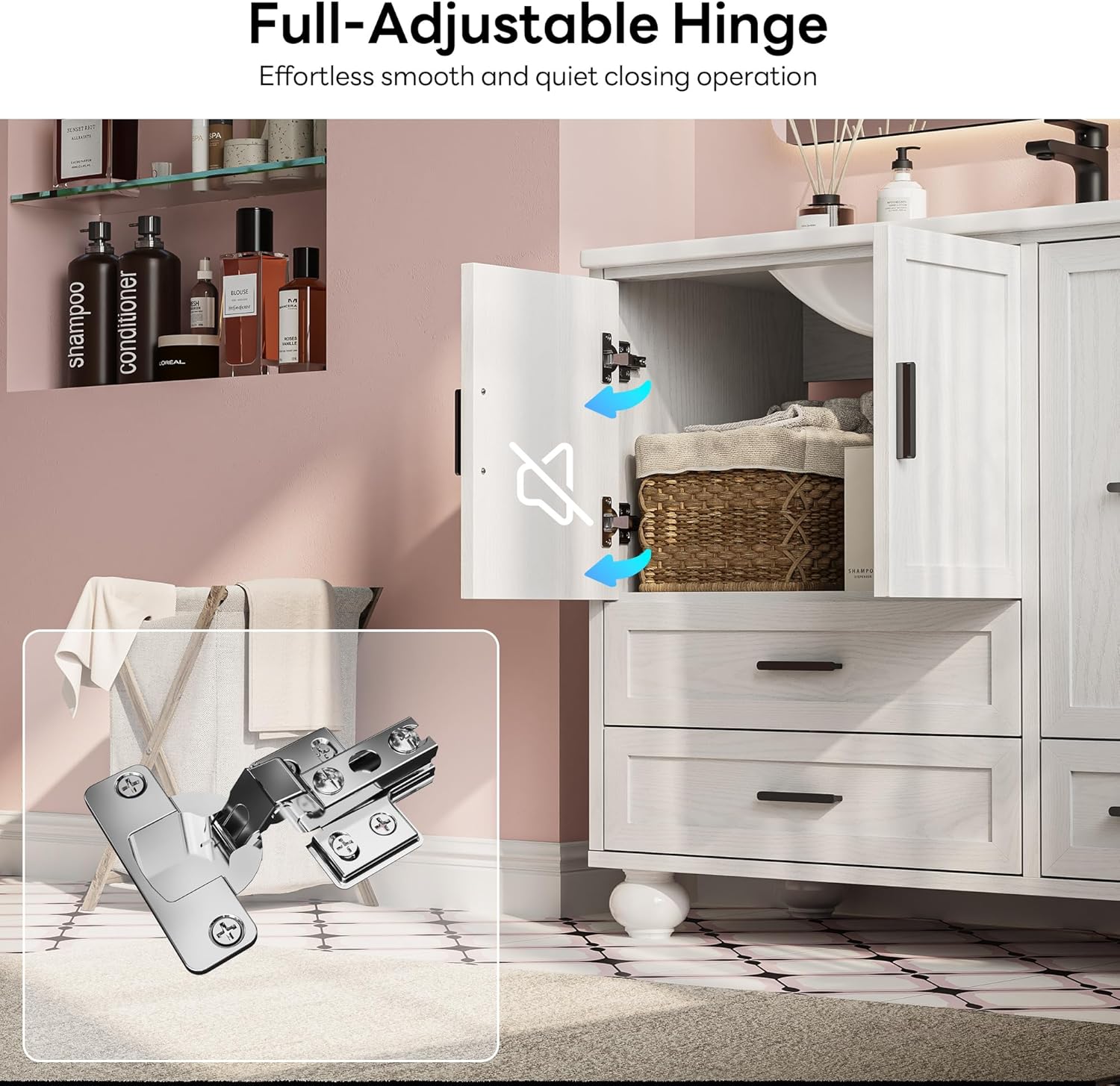 LIKIMIO 36" Bathroom Vanity with Sink, Hair Tool Drawer, 4 Solid Legs, 4 Drawers 2 Doors, Modern Freestanding Wooden Bathroom Cabinet with Undermount Upgraded SMC Sink, Quick Assembly, White