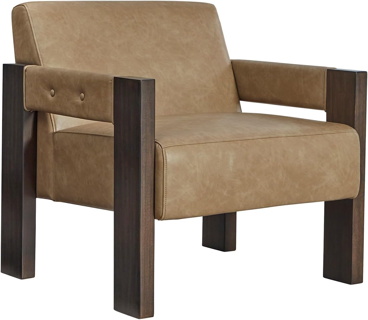 Signature Design by Ashley Adlanlock Contemporary Faux Leather Accent Chair with Wood Frame, Light Brown