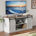 YESHOMY Farmhouse TV Stand for Televisions up to 65 Inches, Sliding Barn Doors and Storage Cabinets, Console Table and Media Furniture for Living Room, 58 Inch, White