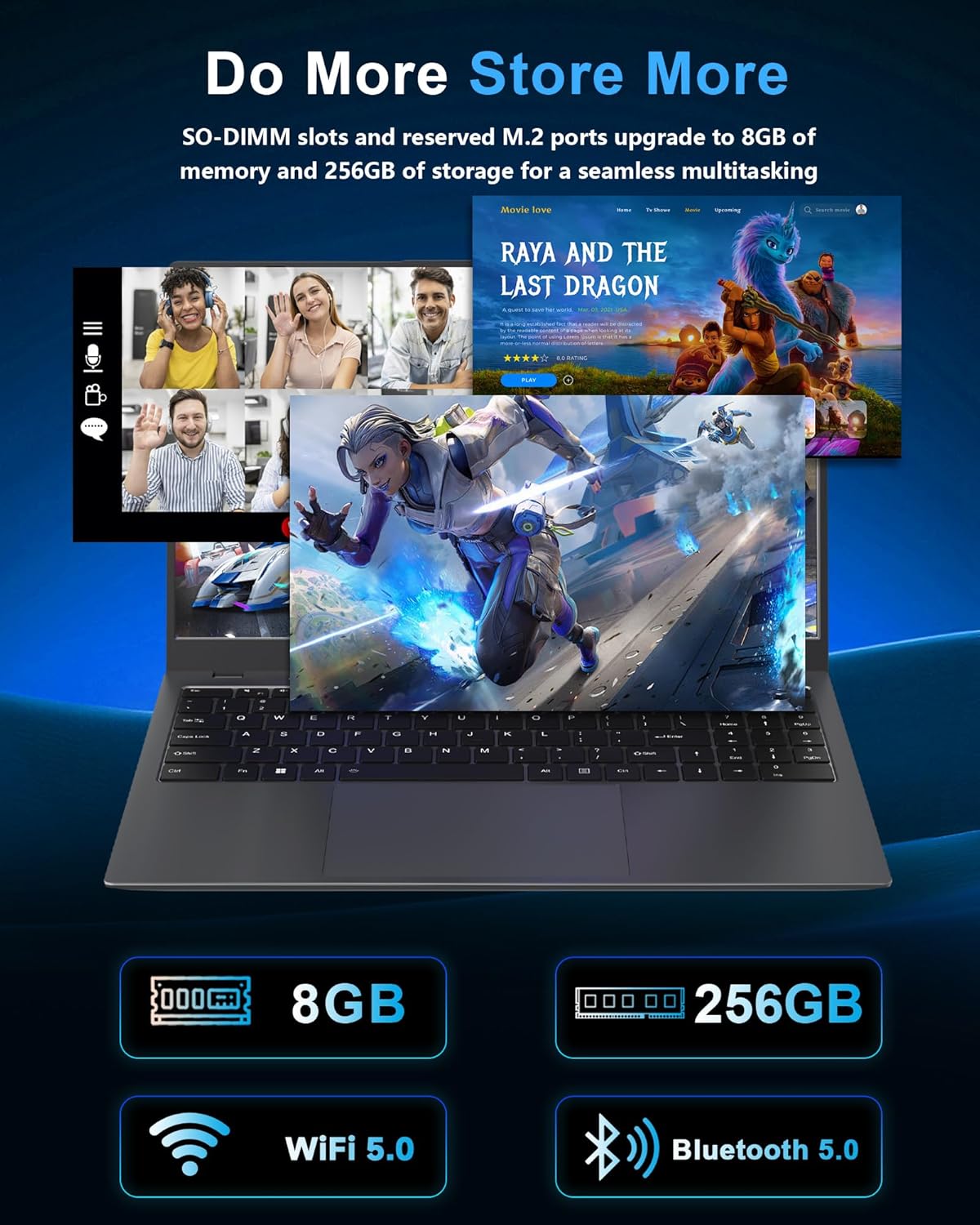 Laptop Computer, 15.6 inch Laptops with 256GB SSD 8GB RAM, Pentium CPU up to 3.4GHz, Long Battery Life, USB 3.2, Type C, TF Card Slot, HDMI, Laptop Good for Business and Student