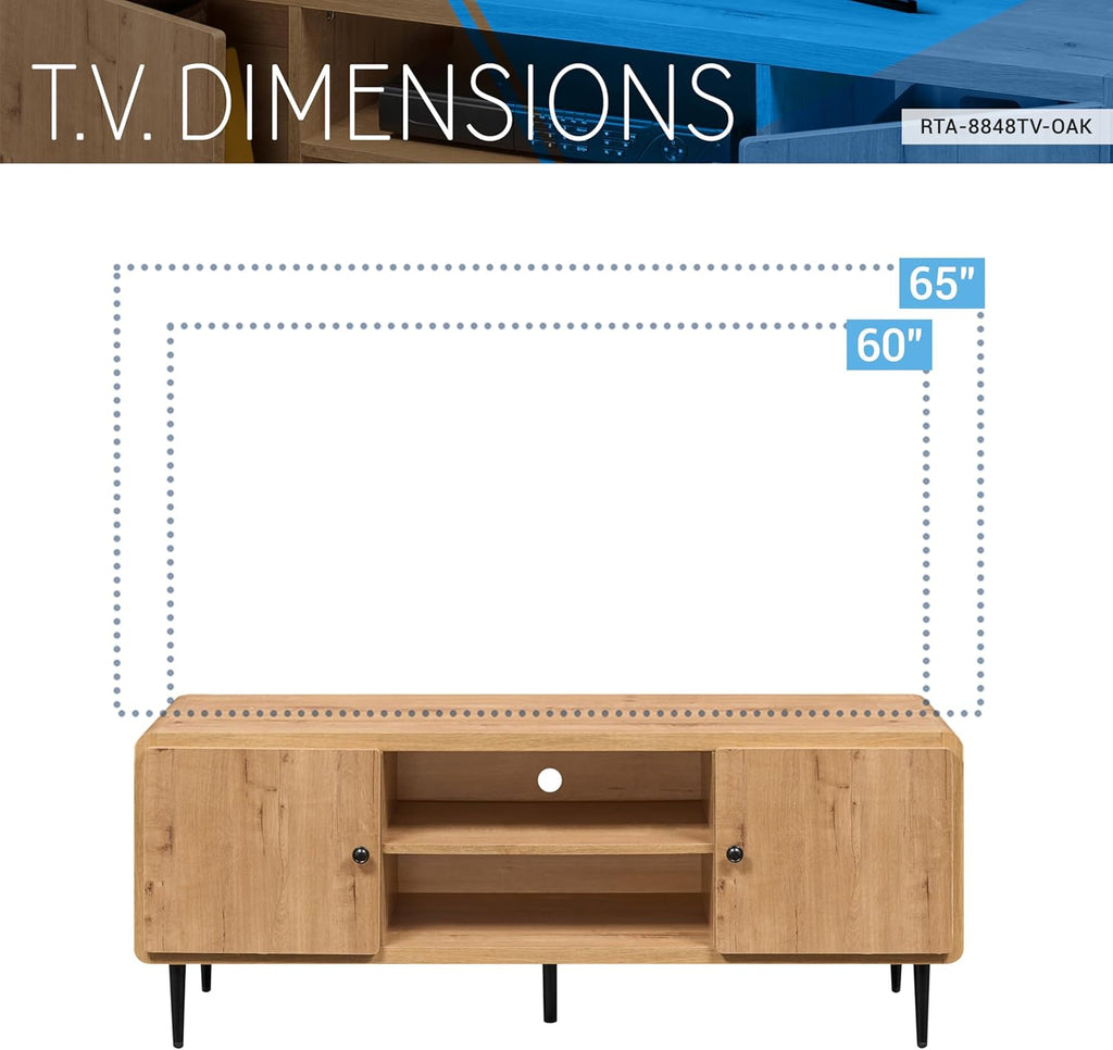 Techni Mobili Mid-Century Modern TV Stand with Storage Cabinets, Wooden Entertainment Center with Cable Management for Living Room, Fits TVs up to 60”